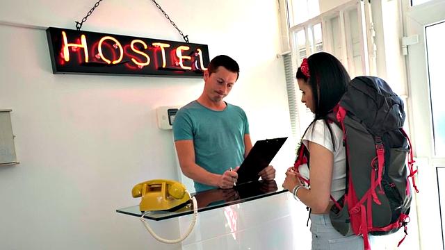 European hostel babe gets licked and bent over by host