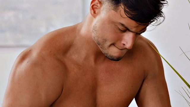 Muscular dirty jock enjoys stroking hard dick.