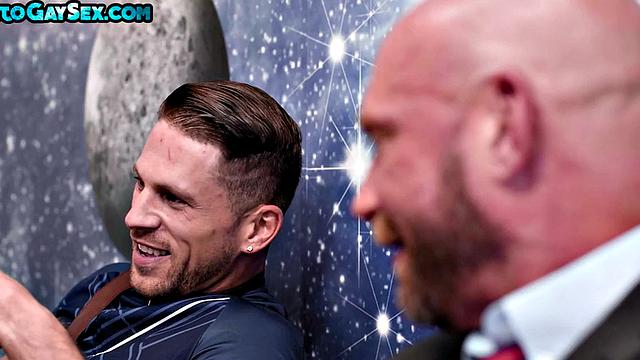 gay daddy rides athletic jock's cock at public place