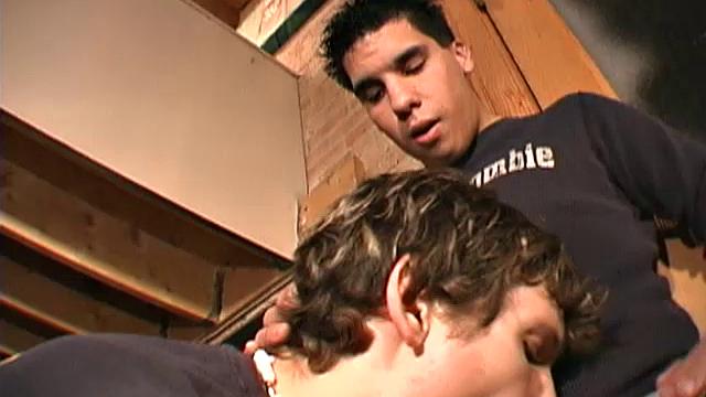 18-year-olds Aden and Ashton take a break from moving and decide to jerk off next to each other.