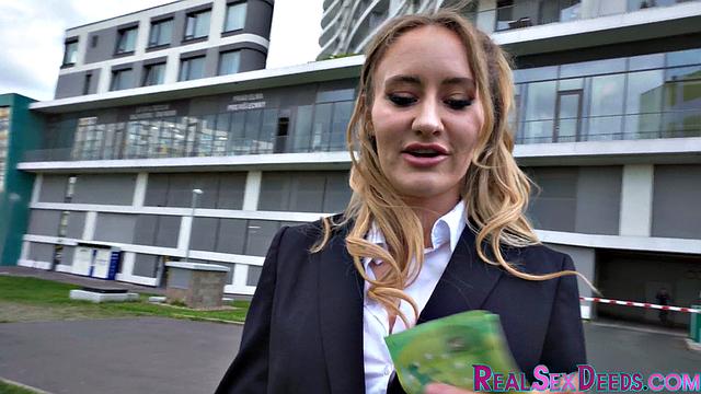 Picked up big-titted MILF sucking cock