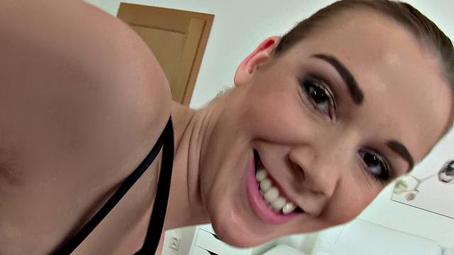 Lucky cameraman fucks his fat cock in POV casting with a smile