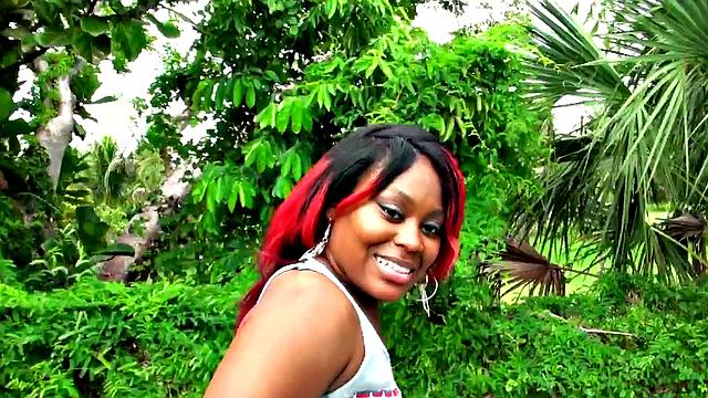 Latina babe with earringed pussy gets a hardcore doggy-style pounding in the open