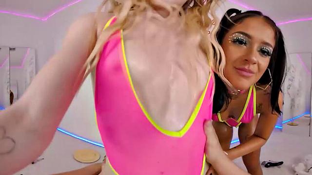 Hot girls Emma Starletto & Ryan Reid Slide in oil!