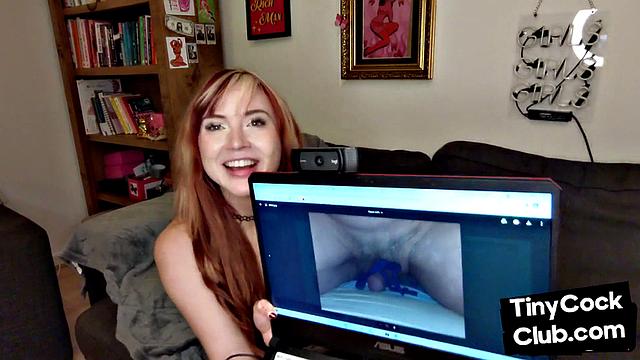 Inked ginger femdom ridiculing small cock