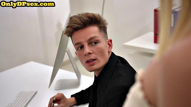 Classy blonde babe gets both holes filled