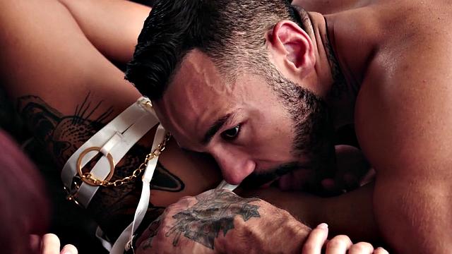 Stunning inked babe has squirting orgasm from cock