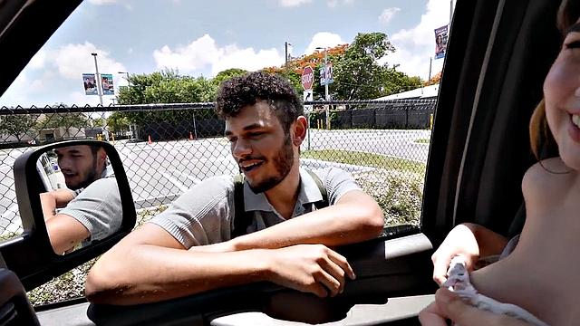 Pulled straight stud fucks in public van outdoor