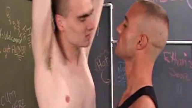 In this kinky scene, Ethan Towley dominates Justin West and secures him with chains before stripping the boy naked. Ethan sucks Justin's big cock then hard fucks his mouth.