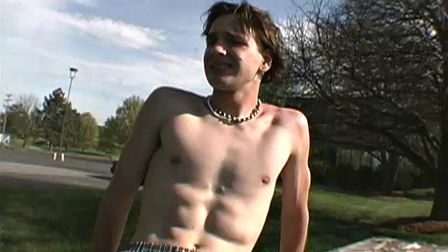 This 18 year old boy lets us watch as he strips naked, takes a shower and then hops pn the bed to jerk off. There, he grabs his big dick and starts stroking.