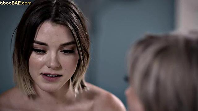 Lesbian teasing her teen lover