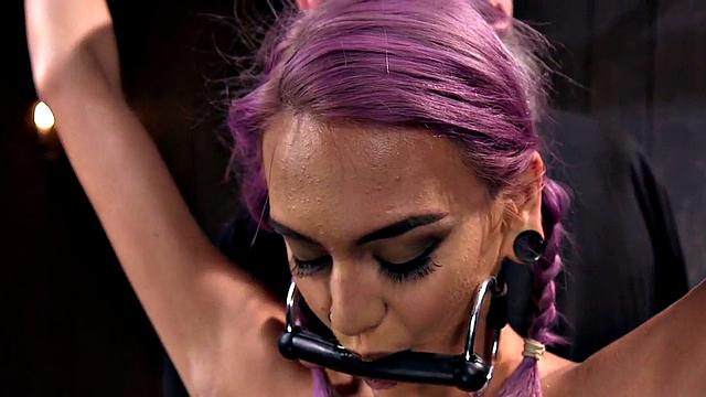 Bondage sub nipple clamped and toyed while bound by maledom