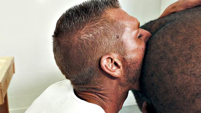 Hairy black hunk rimmed and anally fisted by BF