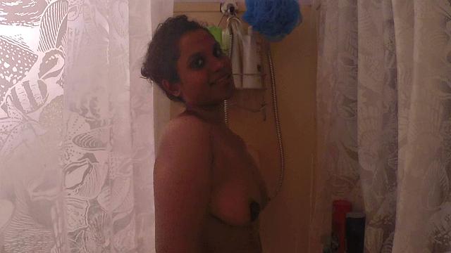 Indian Big Boob Amateur in Bathroom Fingering While Taking Shower