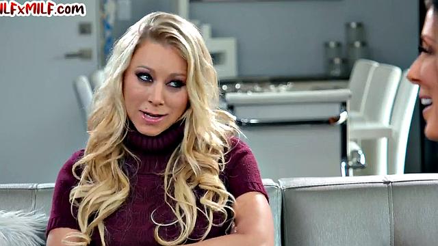 Big-titted MILF spoiling lesbian with thong