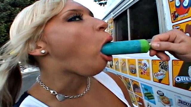 Van life: Blonde cheerleader Kacey gets licked and fucked hard in her tight skirt