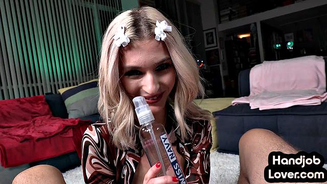 POV Pierced tiny babe wanking lover