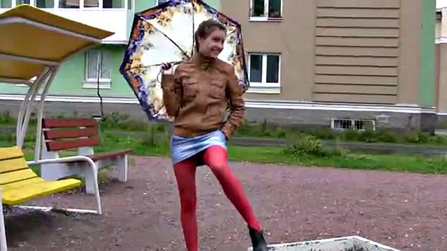 Tiny Tyler strips off in public and fingers pussy