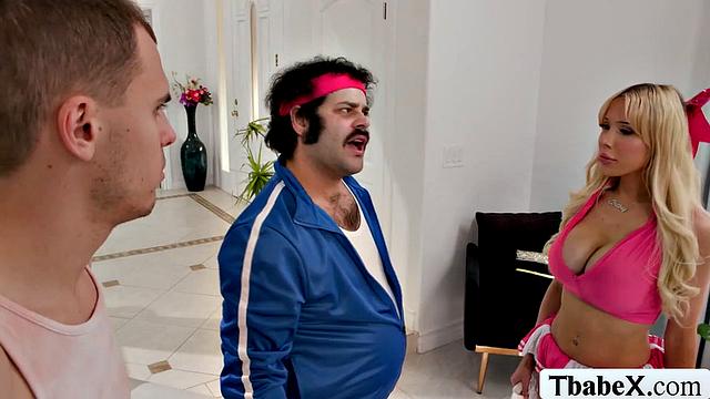 TS cheerdancer shows talent in front of me