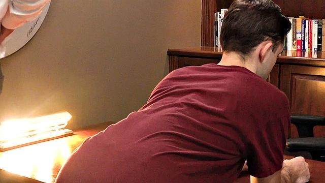 Petite twink toys ass while jerked by in secret office