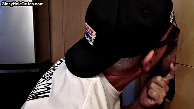 Mature gloryhole gay sucks cock at home till cum in mouth
