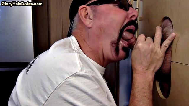 Mature gloryhole gay sucks cock at home till cum in mouth