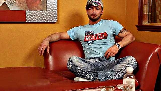 Pierced man enjoys masturbating naked while stroking dick