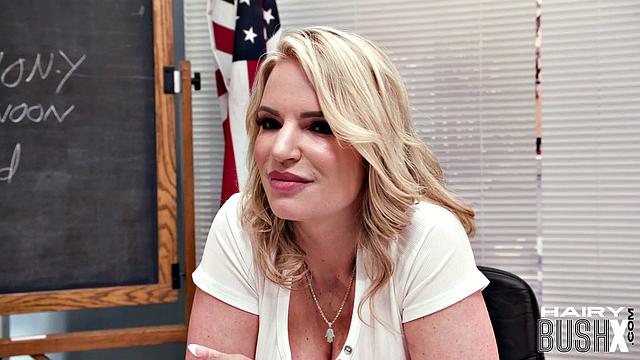 Blonde teacher in sexy threesome