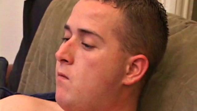 This admittedly nervous straight boy works his own special magic on is rock hard cock. Lane fondles himself before finding a rhythm and kicks back on the sofa.