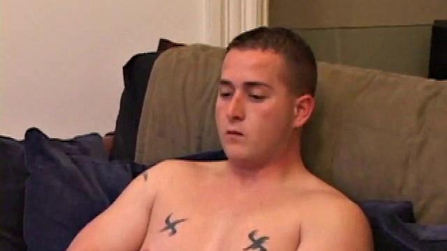 This admittedly nervous straight boy works his own special magic on is rock hard cock. Lane fondles himself before finding a rhythm and kicks back on the sofa.