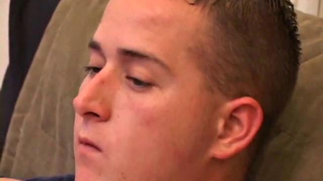 This admittedly nervous straight boy works his own special magic on is rock hard cock. Lane fondles himself before finding a rhythm and kicks back on the sofa.