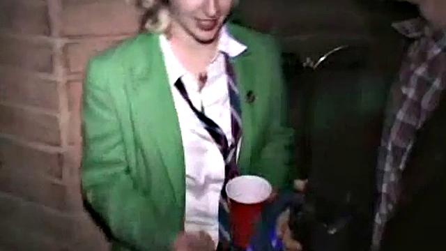 Watch this hot schoolgirl getting drilled by a group of guys at a wild party