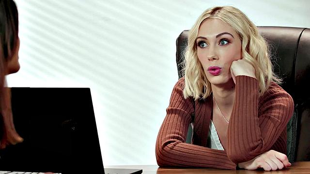 Lesbian babes lick each other's hairy pussy in office