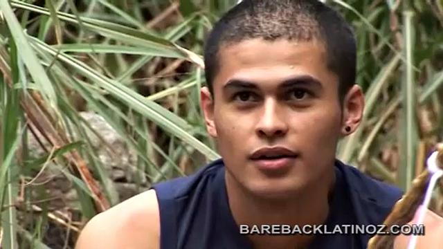 Diego is fishing in a beautiful mountain stream when Hernan comes along. Hernan sees this cute guy and grabs his attention by tossing a near him.