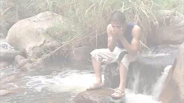 Diego is fishing in a beautiful mountain stream when Hernan comes along. Hernan sees this cute guy and grabs his attention by tossing a near him.