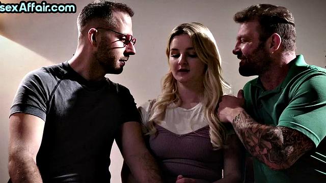 Busty bisex babe covered in cum in 3some after sex