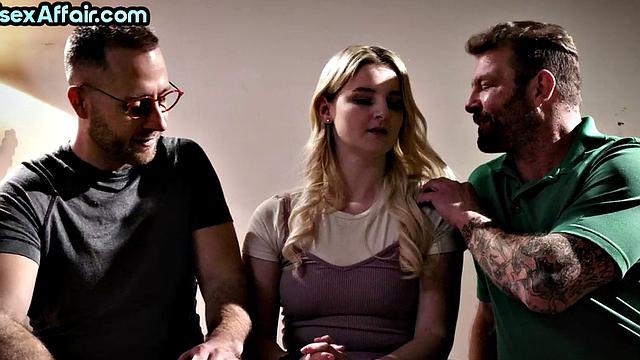 Busty bisex babe covered in cum in 3some after sex