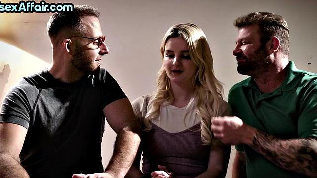 Busty bisex babe covered in cum in 3some after sex