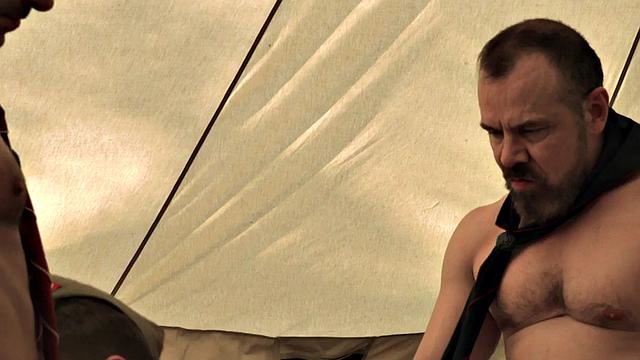 Petite 21yo scout barebacked in tent by 3some DILFS