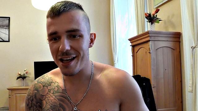 Pulled euro stud assfucked and covered in cum in POV