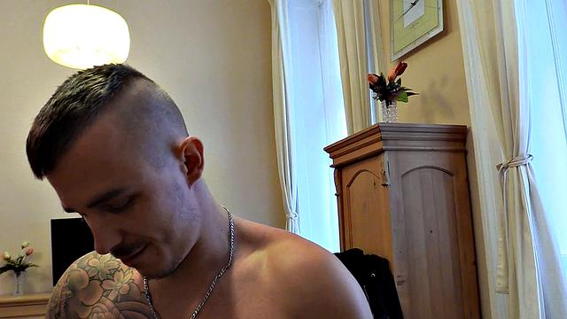 Pulled euro stud assfucked and covered in cum in POV