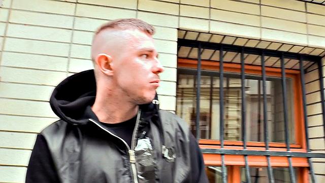 Pulled euro stud assfucked and covered in cum in POV