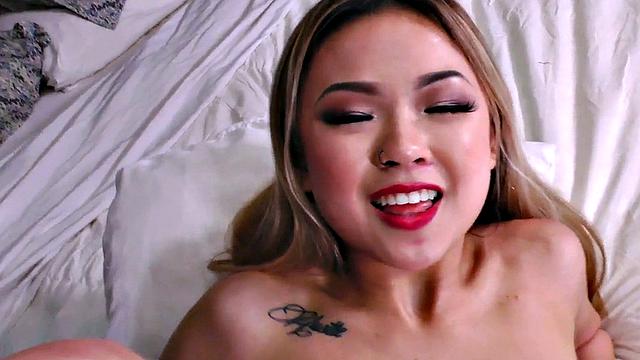 POV Asian bae fucked by big white dick in wet pussy hole
