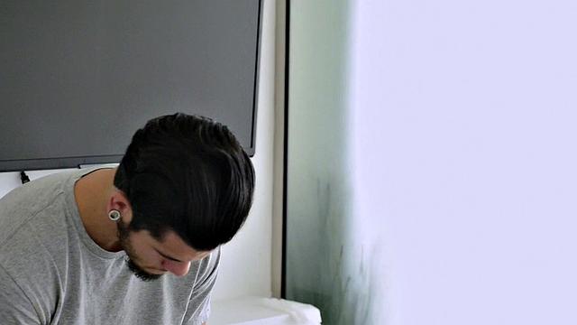 A fat chorizo for brunette Bunnie's mouth, pussy, and tits.