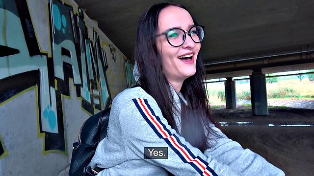 Young Czech chick with a bald pussy gets drilled hard under the bridge