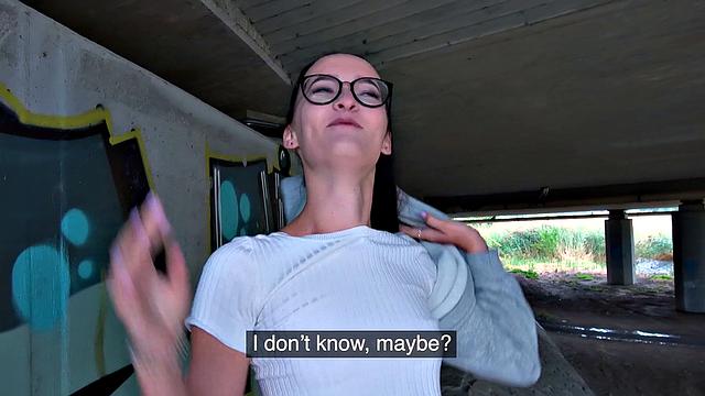 Young Czech chick with a bald pussy gets drilled hard under the bridge