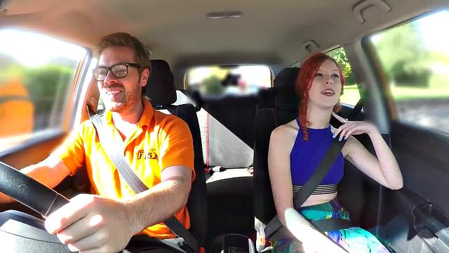 UK redhead sucks instructor before missionary sex in POV