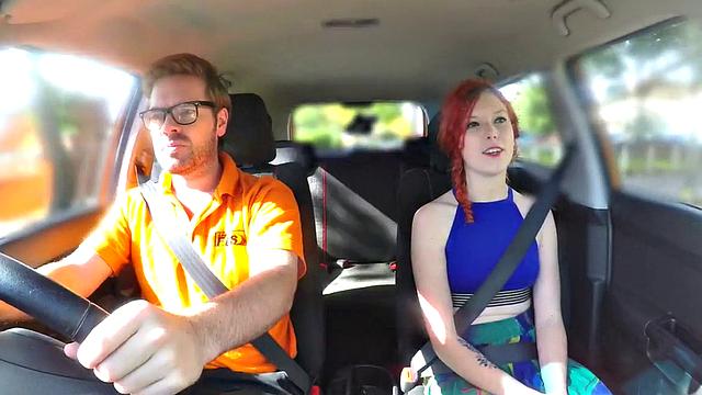 UK redhead sucks instructor before missionary sex in POV