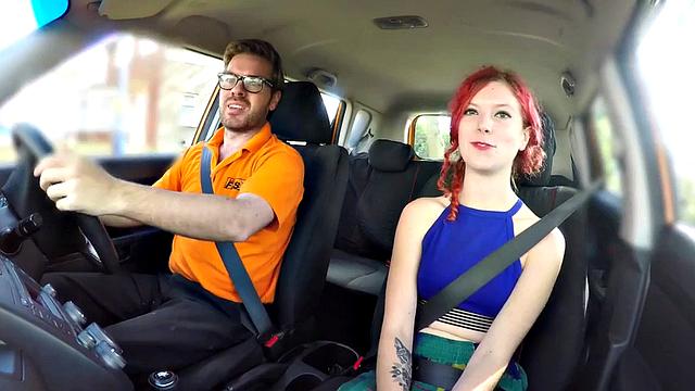 UK redhead sucks instructor before missionary sex in POV