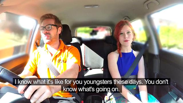 UK redhead sucks instructor before missionary sex in POV